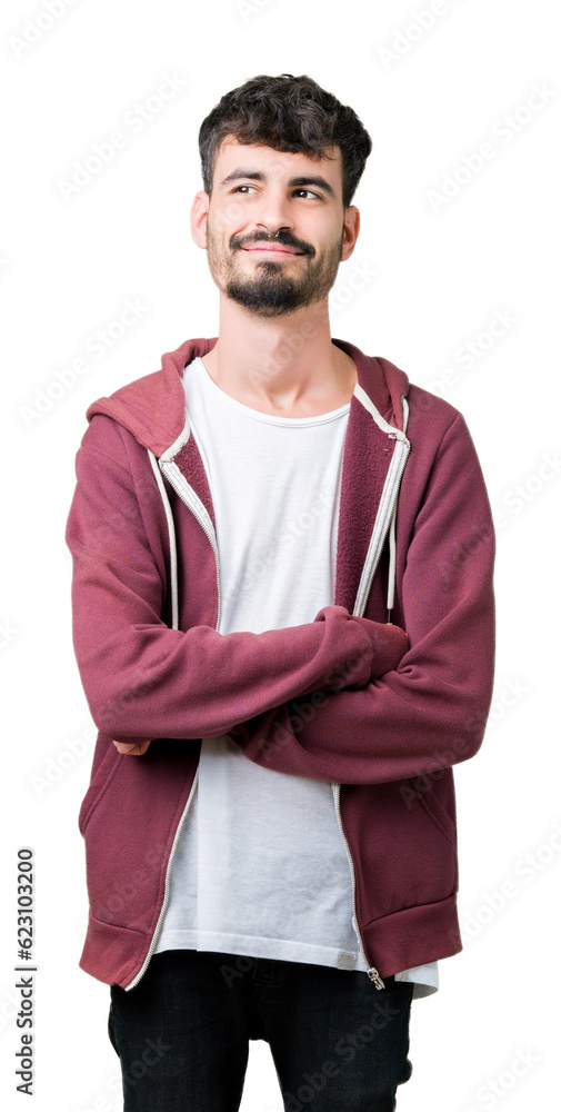 Wall mural Young handsome man over isolated background smiling looking side and staring away thinking.