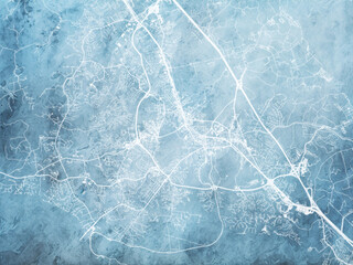 Illustration of a map of the city of  Williamsburg Virginia in the United States of America with white roads on a icy blue frozen background. - obrazy, fototapety, plakaty