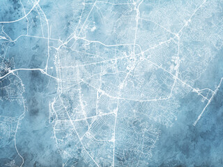 Illustration of a map of the city of  Wilmington North Carolina in the United States of America with white roads on a icy blue frozen background.