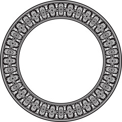 Vector black monochrome round ornament ring of ancient Greece. Classic pattern frame border Roman Empire..