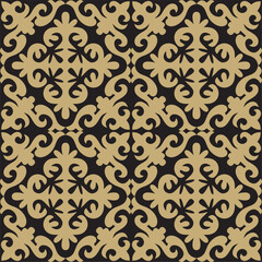 Vector golden and black seamless Kazakh national ornament. Ethnic endless pattern of the peoples of the Great Steppe, .Mongols, Kyrgyz, Kalmyks, Buryats