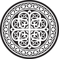Vector black monochrome round ancient Byzantine ornament. Classical circle of the Eastern Roman Empire, Greece. Pattern motifs of Constantinople.. - obrazy, fototapety, plakaty
