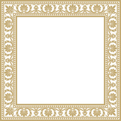 Vector gold square classic renaissance ornament. Endless european border, revival style frame..