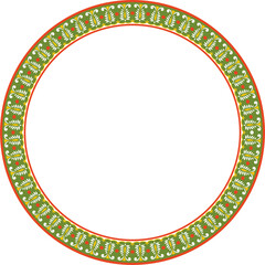 Vector round colorful Indian national ornament. Ethnic plant circle, border. Frame, flower ring. Poppies and leaves..