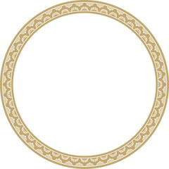 Vector round golden Indian national ornament. Ethnic plant circle, border. Frame, flower ring. Poppies and leaves..