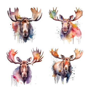 Moose watercolor hand painted collection