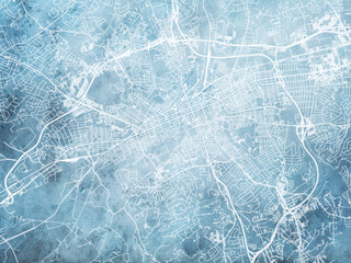 Illustration of a map of the city of  York Pennsylvania in the United States of America with white roads on a icy blue frozen background.