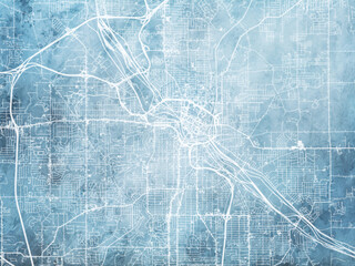 Illustration of a map of the city of  Youngstown Ohia in the United States of America with white roads on a icy blue frozen background.