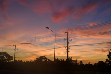 power lines at sunset