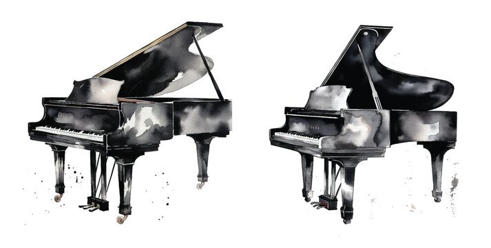 Piano watercolor hand paint collection.