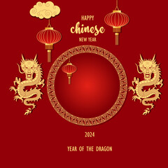 Happy chinese new year 2024 the dragon zodiac sign with clouds, dragon, lantern, asian elements gold red color background. Year of the dragon.New Year banners, posters, newsletters.2024 Lunar New Year