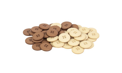 A handful of beige and brown buttons on a white background