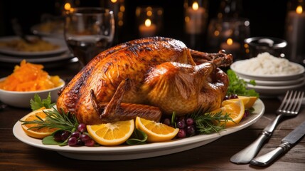 Christmas or thanksgiving turkey on table. Generative AI