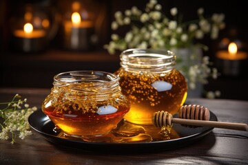 Honey in a glass bowl. Generative AI