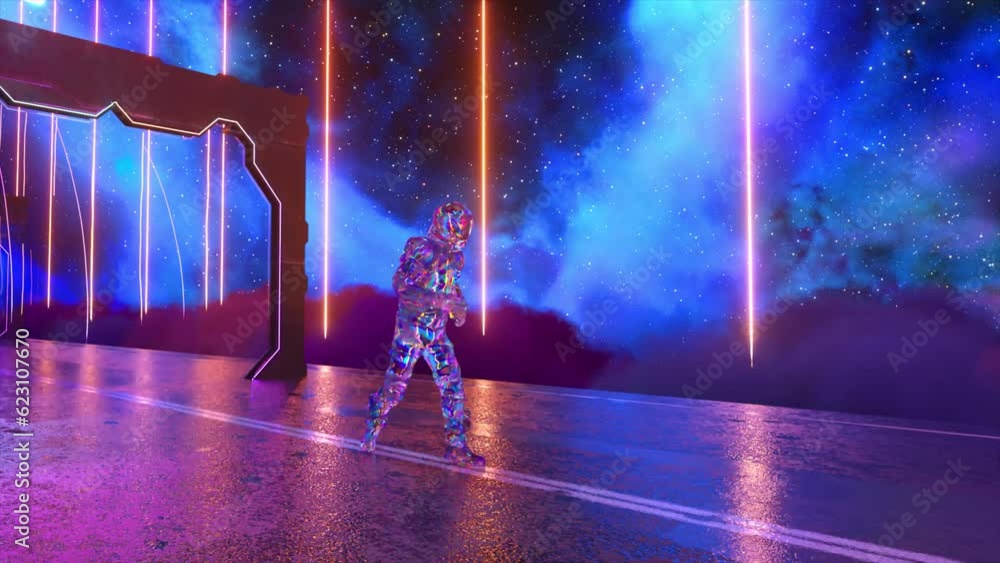 Aufkleber astronaut is running down the space highway when he runs through the gate turns into a diamond. spac