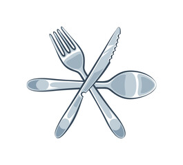 Kitchen utensils fork knife and spoon. Isolated on white background. Vector illustration