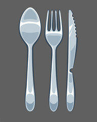 Kitchen utensils fork knife and spoon. Isolated on white background. Vector illustration
