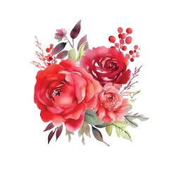 Red floral arrangement watercolor painting