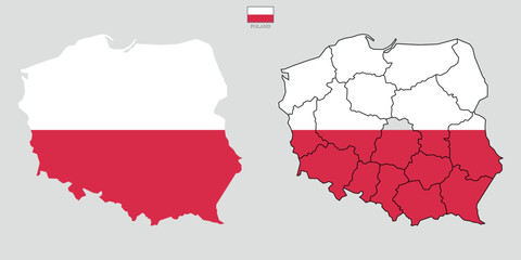 Two Poland map background with states. Poland map isolated on white background with flag. Vector illustration map europe - obrazy, fototapety, plakaty