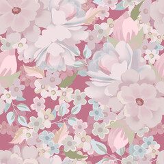 Vintage flower seamless digital clipart drawing painting petal bud sweet pattern