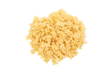 Pile of dried mini lasagna noodles on top of a white background in studio