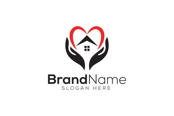 Hand and heart lovely home logo design vector template