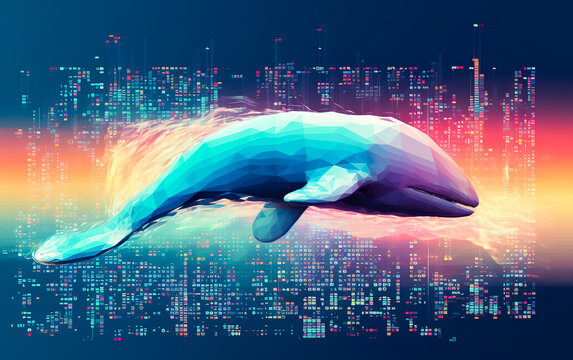 biological systems or science research and big data information technology with whale fish or marine life.digital field stream.generative ai images