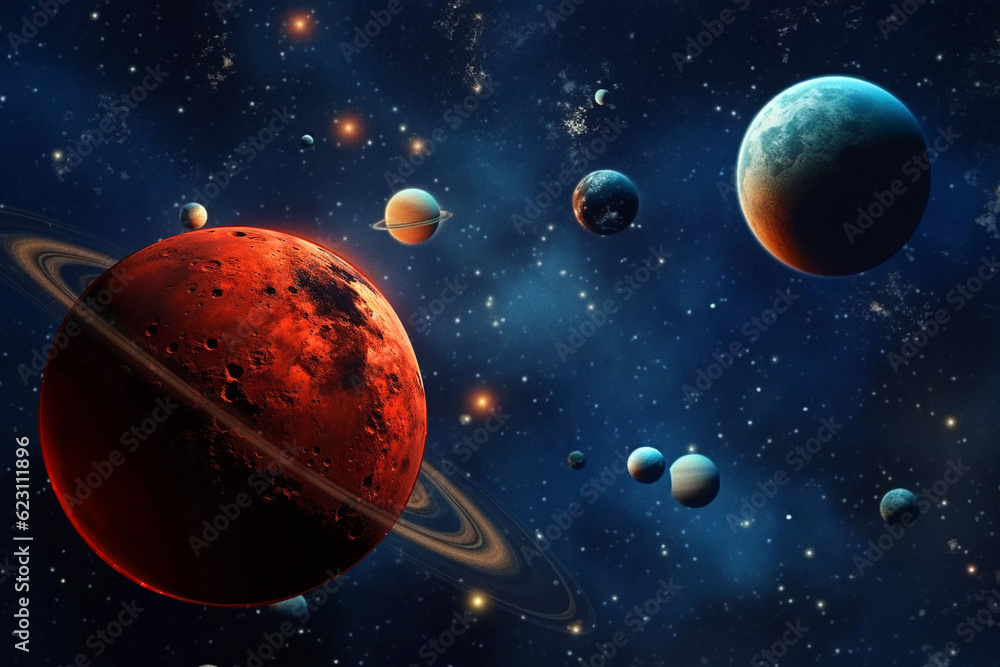 Canvas Prints space, planets and armageddon in solar system, galaxy and universe with jupiter, mars and pluto. ai 