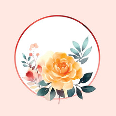  watercolor flower wreath with red circle.