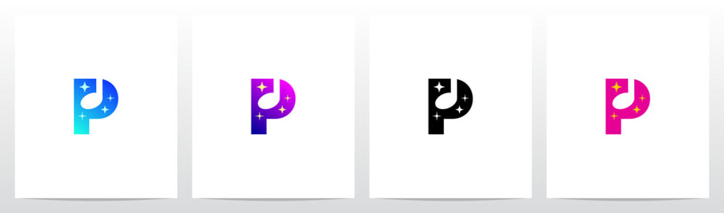 Fototapeta na wymiar Sparkling Music Note Letter Logo Design P