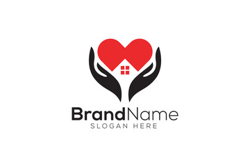 Hand and heart lovely home logo design vector template