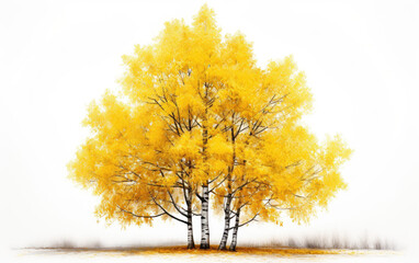 Yellow Birch tree without shadows isolated on clear white background