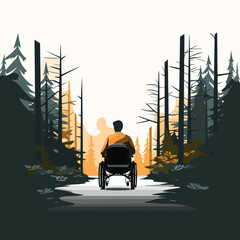 person on wheelchair in forest vector flat isolated illustration