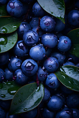 Close up water drops on ripe sweet blueberry. Fresh blueberries background pattern. Vegan and vegetarian concept. Macro texture of blueberry berries.