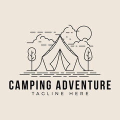 Camping Logo Line Art Simple Minimalist Illustration Template Icon Design. Adventure Activity Outdoor Summer Camp.