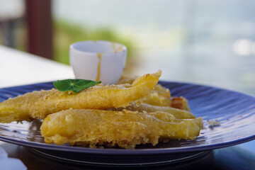 Focus view of typical Indonesian fried bananas