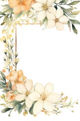 Naklejka premium Vintage Luxury wedding invitation card template. template, Water Color Pastel Flower and bloom, Wedding decorative perfect rectangle frame border with gold line art, leaves branches, foliage. Elegant 