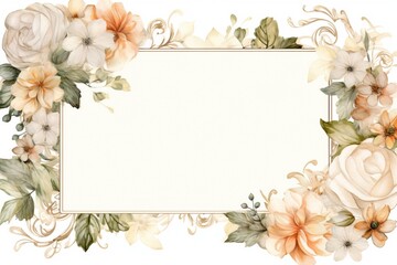 Vintage Luxury wedding invitation card template. template, Water Color Pastel Flower and bloom, Wedding decorative perfect rectangle frame border with gold line art, leaves branches, foliage. Elegant 