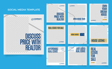 social media template banner house architecture service promotion. fully editable instagram and facebook square post frame puzzle organic sale poster