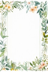 Vintage Luxury wedding invitation card template. template, Water Color Pastel Flower and bloom, Wedding decorative perfect rectangle frame border with gold line art, leaves branches, foliage. Elegant 