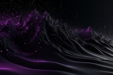 Network technology. Futuristic tech black background and purple waves Low poly wire illustration AI