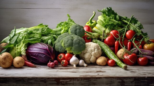 Fresh vegetables on the white wooden table