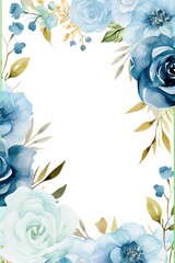 Fototapeta premium Vintage Luxury wedding invitation card template. template, Water Color Pastel Flower and bloom, Wedding decorative perfect rectangle frame border with gold line art, leaves branches, foliage. Elegant