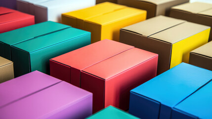 Fototapeta premium Colorful packages ready for shipping at a fulfillment center