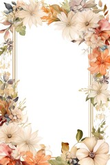 Vintage Luxury wedding invitation card template. template, Water Color Pastel Flower and bloom, Wedding decorative perfect rectangle frame border with gold line art, leaves branches, foliage. Elegant 