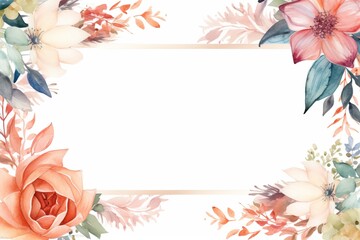 Obraz premium Vintage Luxury wedding invitation card template. template, Water Color Pastel Flower and bloom, Wedding decorative perfect rectangle frame border with gold line art, leaves branches, foliage. Elegant 