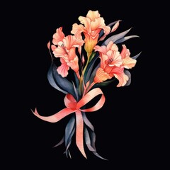 Gladiolus Bouquet Flowers on a Black Background. Generative ai