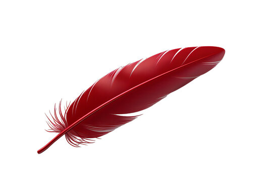 Vector 3d Realistic Red Fluffy Feather Set Isolated On White