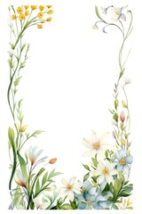 Obraz premium Vintage Luxury wedding invitation card template. template, Water Color Pastel Flower and bloom, Wedding decorative perfect rectangle frame border with gold line art, leaves branches, foliage. Elegant 