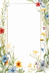 Obraz premium Vintage Luxury wedding invitation card template. template, Water Color Pastel Flower and bloom, Wedding decorative perfect rectangle frame border with gold line art, leaves branches, foliage. Elegant 